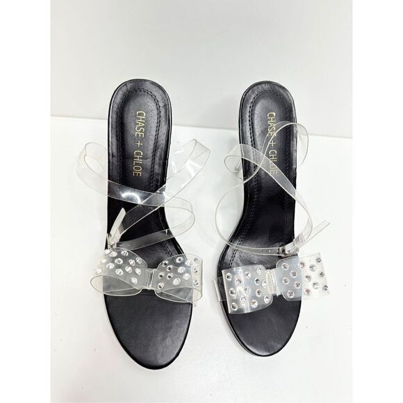 Chase + Chloe Sandals Womens Size 8.5 Clear Embellished Strappy Heels With Bow - Picture 4 of 10